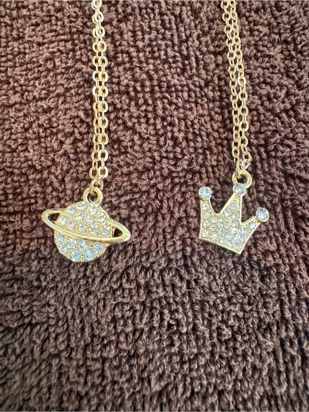 Gold Crystal Planet & Crown Necklace Set